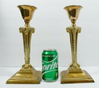 Vintage Pair Solid Brass Rams Head Candlestick Candle Holders