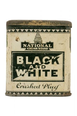 Rare 1910s " Black And White " Litho Hinged Pocket Tobacco Tin In