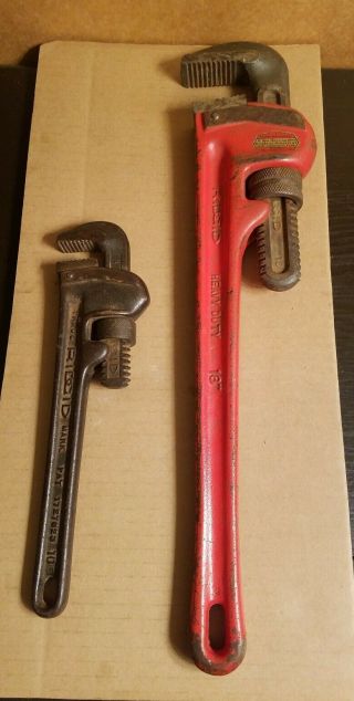 Usa Made Vintage Rigid Heavy Duty 18 " And 10” Straight Pipe Wrench