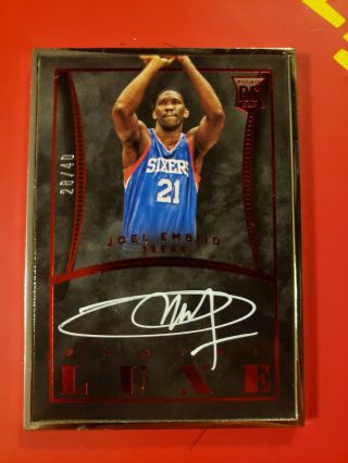 2014 - 2015 Panini Luxe Joel Embiid Rc Rookie Auto Metal Frame /40 76ers