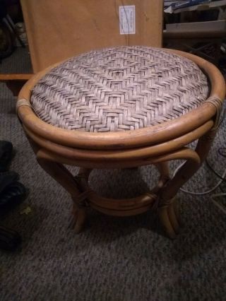 Vintage Round Bamboo Ottoman Rattan Cane Bentwood Foot Stool Rest Stool