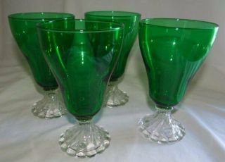 4 Vintage Anchor Hocking Emerald Forest Green Boopie Water Goblets