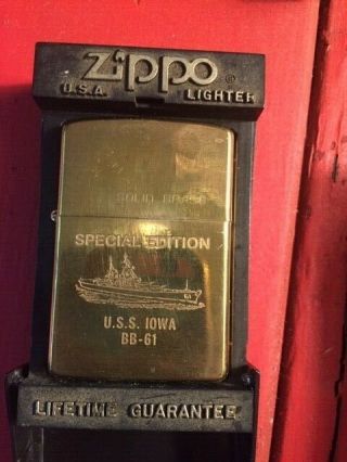 Vintage Zippo Lighter - Uss Iowa Bb - 61 Special Edition Brass