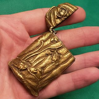 Rare Early Antique Figural Brass Match Safe Vesta Striker Frogs Art Nuevo Relief 3