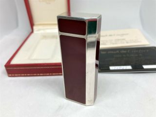 Auth Cartier Lacquer Pentagon 5 - Sided Lighter Bordeaux & Silver W Case Etc