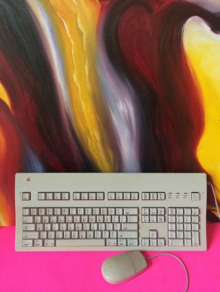 Apple Macintosh Extended Keyboard Ii M3501 (1990) W/ Apple Bus Mouse Ii M2706