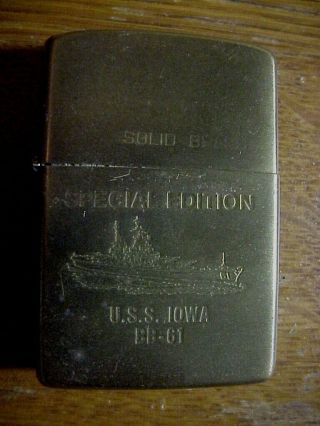 Zippo Solid Brass U.  S.  S.  Iowa Bb - 61 Special Edition Lighter 1932 - 1984