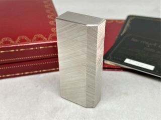 Auth Cartier Silver - Plated Pentagon Short Lighter W Case & Card