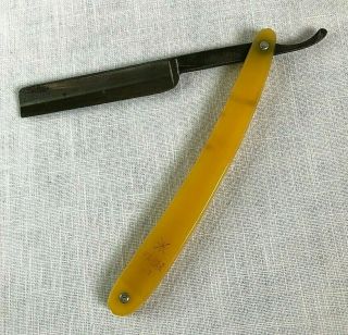 Ka Bar Union Cutlery Vintage Straight Razor Usa Made 5/8 " Blade Yellow Case