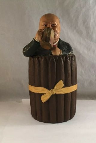 Antique Figural Pottery Tobacco Jar Container Humidor Man W/ Beer Terracotta