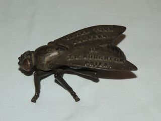Antique Vintage Cast Iron Fly Advertising Match Safe Holder Boughton Screen Pa