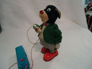 Vintage 50s SAN Marusan Japan Smoking Papa Bear Battery Operated Remote Tin Toy 3