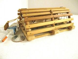Vintage Miniature Lobster Trap Hand Made Wood W String 1965 Decorative Use Only