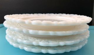 Set Of 4 Lovely Vintage White Milk Glass Heart Lace Edge Dessert Plates 7.  5 "