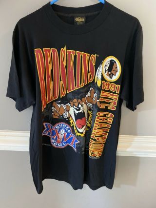 Vintage 1991 Washington Redskins Nfc Champions Bowl Xxvi Tshirt Large