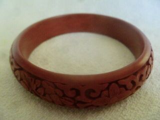 Vintage Chinese Carved Red Cinnabar Bangle Bracelet