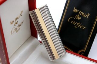 Cartier Vendome Lighter Solid Silver 925 & Solid 18k Gold - Box/pap.  (santos - Pasha)