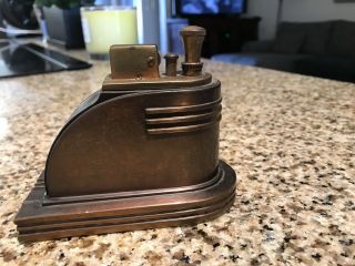 Vintage Ronson Touch Tip Table Lighter Art Deco Bronze Finish 3