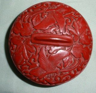 Vintage Small Cinnabar Lacquer Round Trinket Box With Lid