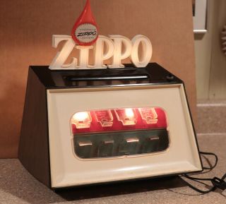 Vintage Countertop Zippo Lighter Light Up Revolving Display Case Cigarette Sign
