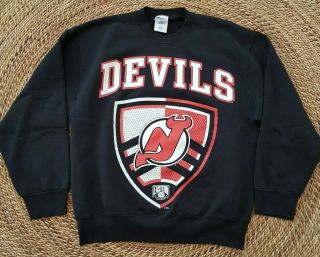 Vintage Jersey Devils Pro Player Long Sleeve Sweater Mens Size Large Black L