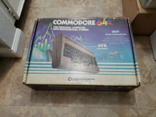 Old Vintage Commodore 64 Personal Computer & Box Plus Cords