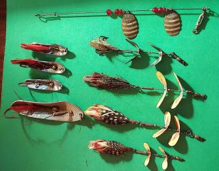 9 Vintage Pflueger Fishing Lures Tandem Spinner - Chum Spoon - Multilite - Props