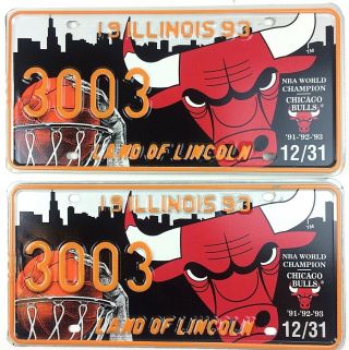 Illinois 1993 Chicago Bulls Old License Plate Pair Sports Basketball Nba Vtg Bar