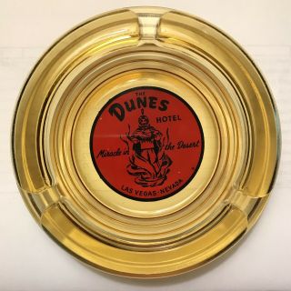 Vintage The Dunes Hotel Amber Glass Ashtray Las Vegas Nevada Red Logo