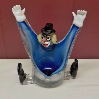 Vintage Pmg Murano Art Glass Clown Figurine Italy Art Glass Ashtray / Vase