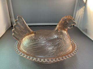 Vintage Indiana Glass Hen On Nest - - Pale Pink Glass
