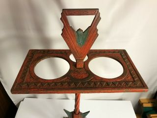 Vintage Smoking Stand Art Deco Cast Iron Heavy Ornate Red/Green 3