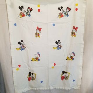 Vintage Dundee Disney Babies Blanket White Mickey Minnie Mouse Daisy Donald Duck