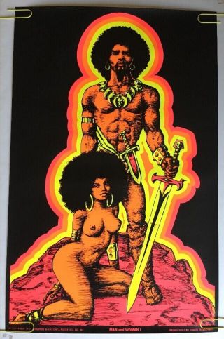 Man & Woman I Houston Blacklight Vintage Poster Psychedelic 1970 Afro