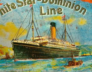 1900 ' s WHITE STAR DOMINION LINE CRUISE SHIP TOBACCO TIN CAN MATCH STRIKER QUEBEC 2