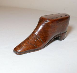 Antique 18th Century Hand Carved French Wood Folk Art Shoe Snuff Trinket Box -