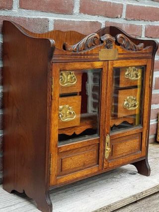 19thc Country Oak Gentleman ' s Collectors Smokers Pipe Display Cabinet England 3
