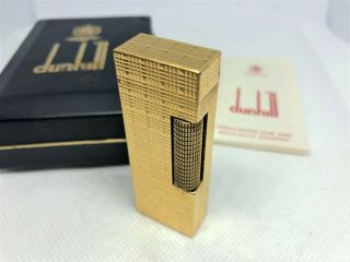 Auth Dunhill K18 Gold - Plated Diamond Cut Pattern Rollagas Lighter Gold W Case