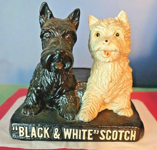 Vintage Black & White Scotch Whisky Bottle Bar Display,  Black Base,  Fleischmann