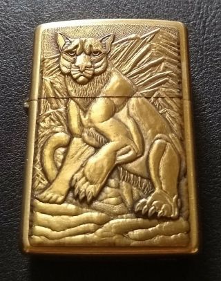 Barrett Smythe Endangered Cougar Zippo 1996 Emblem Brass Lighter