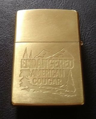 Barrett Smythe Endangered Cougar Zippo 1996 Emblem Brass Lighter 2