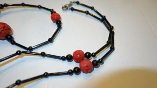 Vintage Chinese Red Carved Cinnabar 37” Beaded Necklace & Black Filler Beads 3