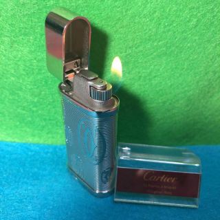 Cartier Gas Lighter Godron Silver Oval Lg1368