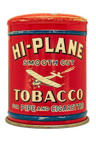 Rare 1920s " High Plane " Dome Top Canister Tobacco Tin In