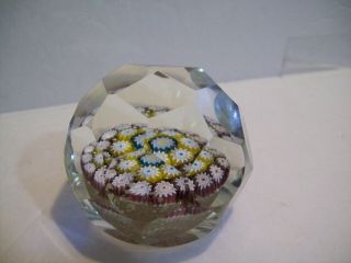 Vintage Murano Art Glass Paperweight Floral Flower Millefiori W/label Italy