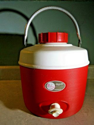 Vintage Red Poloron Water Cooler - Aluminum Handle - 2 Gallon 10.  0 " W X 11.  0 " H