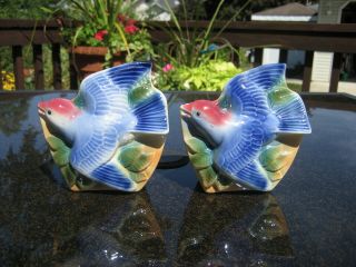 Vintage Royal Copley Ceramic Glazed Bird Wall Pocket Planters Pair (2)