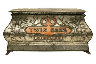 Rare 1910s " Twin Oaks " Litho Hinged " Casket " Tobacco Tin In Very Good Cond