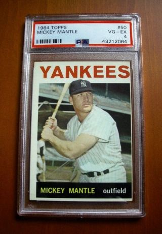1964 Topps 50 Mickey Mantle York Yankees Psa 4