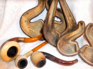 Antique Leather Pipe Cases And Pipes
